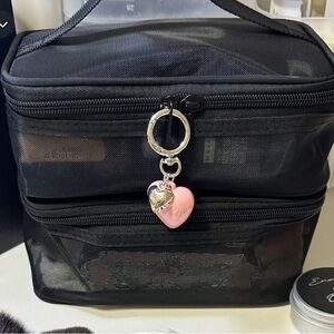 Pro Black Mesh Double Layered Velcro Travel Makeup Bag Organizers